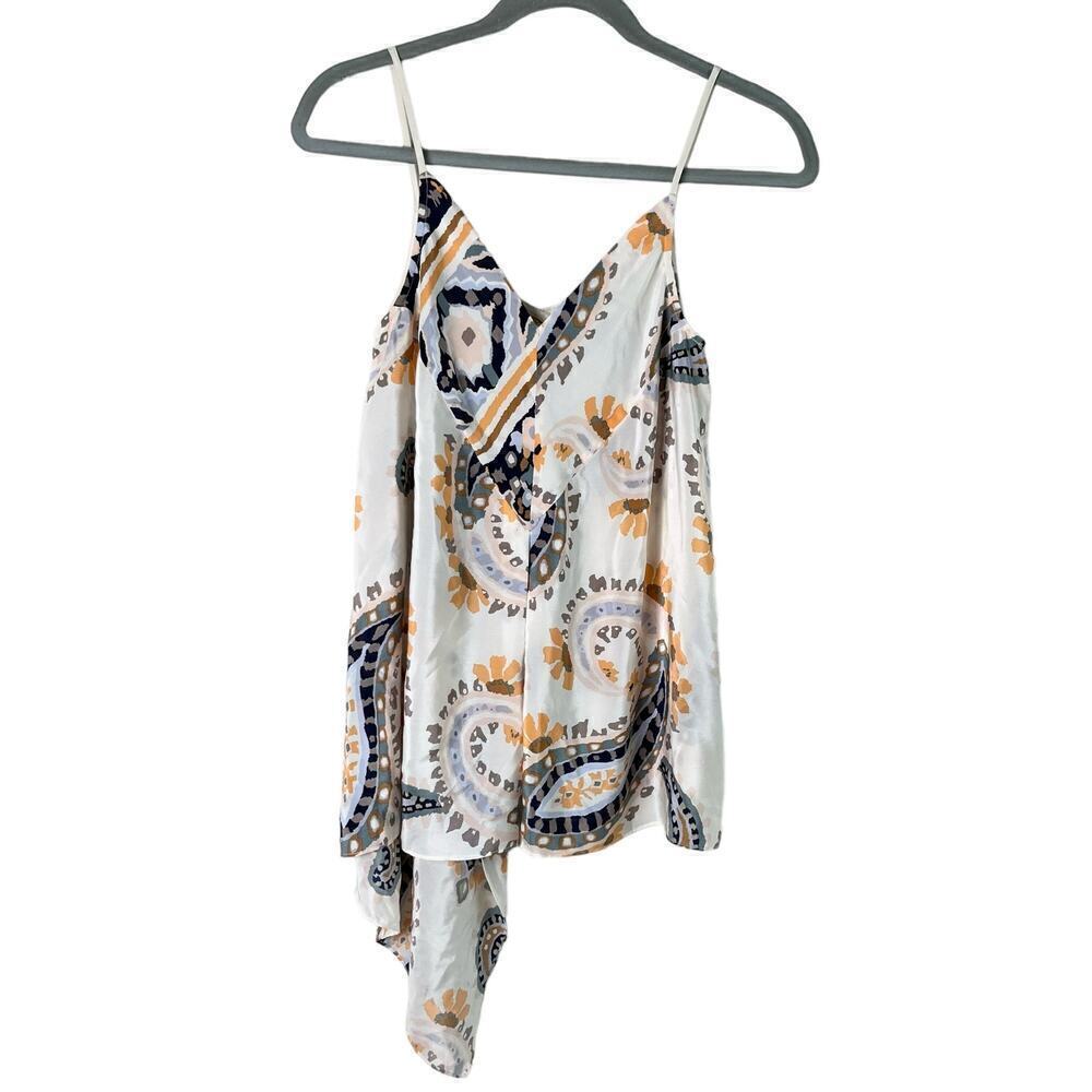 Anthropologie‎ HD in Paris Silk Moonset Asymmetric Tank Paisley Cream Orange, 4